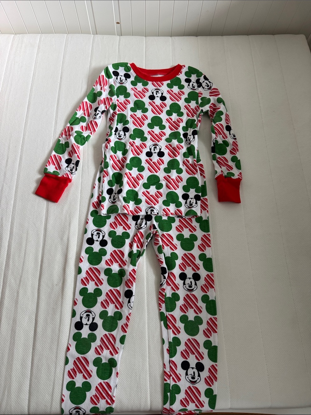 Disney Christmas Green, Red & White Mickey Mouse Kids Pajama Set